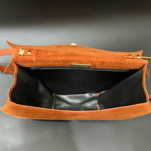 Vintage CHARLES JOURDAN Brown Suede Leather Hand-painted Sunflower Crossbody Bag thumbnail 10