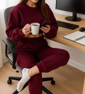 Zenana 2 Pcs Crop Sweatshirt Tracksuit Jogger Pants Set Outfit Active Loungewear Burgundy Size XS thumbnail 1