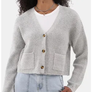 No Boundaries Womens Cardigan Sweater XL Light Grey Button Front Ribbed Casual thumbnail 4