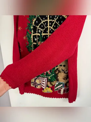 Vintage 90s Tiara International Red Christmas Sweater Sz Medium Teddy Bear Tree thumbnail 12