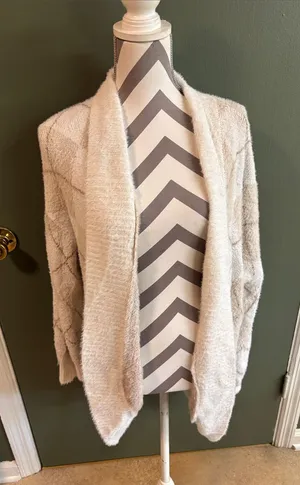 Hippie Rose Cream Open-Front Fuzzy Cardigan thumbnail 1