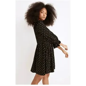 Madewell Black Gold Lucie V-Neck Smocked Mini Oval Dot Baby Doll SZ XL #1862 thumbnail 3