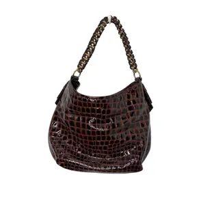 Antonio Melani Brown Patent Leather Croc Embossed Woven Chain Handle Bag thumbnail 12
