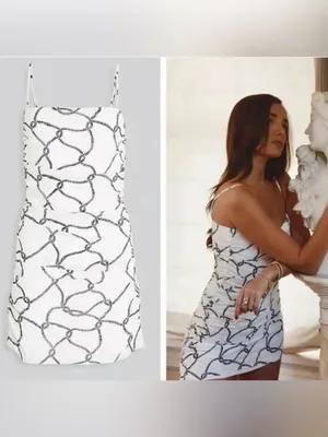 NWOT WeWoreWhat Ronnie White Mini Dress with Black Rope Print thumbnail 2