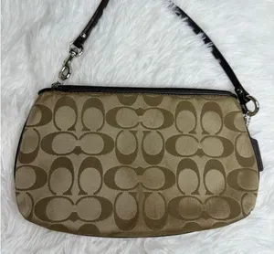 COACH Brown Signature Canvas Mini Purse Wristlet w/ Card Slots thumbnail 2