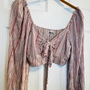 American Eagle Outfitters Striped Smocked Tie Front Crop Top Long Sleeve M thumbnail 5