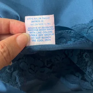 Vtg Val Mode Y2K Slip Dress Sz 32 Coquette Lace Midi Bow 90 Sheer USA Satin Blue thumbnail 10