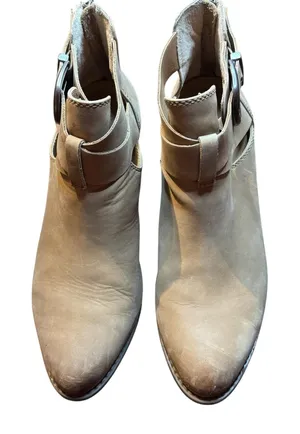 Vionic Booties Womens‎ Size 11 Taupe Suede Leather Block Heel Cut Out Buckle Zip thumbnail 1