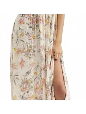 Free People One Step Ahead Maxi Dress Floral Smocked Slip Pebble Cream Women XS thumbnail 4