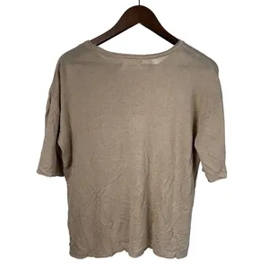 By Together Women Small Linen Blend Short‎ Sleeve Knit Top Tan Brown L4908 thumbnail 2