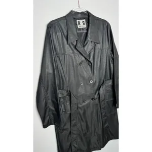 1990s Rave 4 Real Black Coated Stretch Trench Coat Women’s M/L thumbnail 7