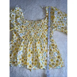 Old Navy Floral Peplum Blouse M Yellow Ditsy Cottagecore Puff Sleeve thumbnail 10