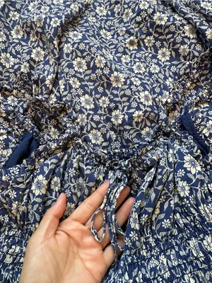 Blue Floral Babydoll Midi Dress Milkmaid Smocked Waist Cottage Boho Summer thumbnail 3