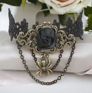 1pc‎ Retro Style Gothic Black Rose Lace Tassel Bracelet Spider Rose Bracelet thumbnail 1