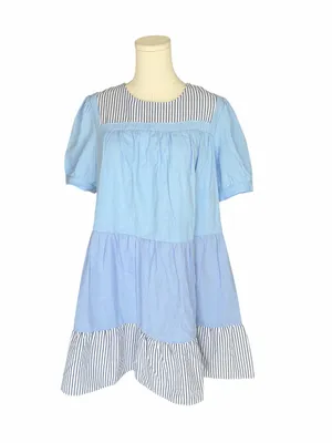 English Factory - NWT Mixed Print Tiered Mini Dress Blue Sz S thumbnail 2