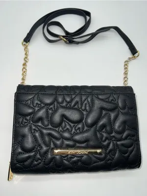 Betsey Johnson Black Vegan Leather Shoulder Bag organized Like a Wallet on Chain thumbnail 1