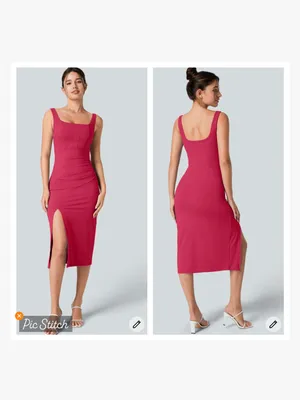 Halara Softlyzero Airy Ruched Bodycon Midi Dress Red thumbnail 2