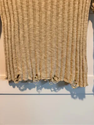 Heyson Distressed Ribbed Knit Sweater Cream Tan Beige Small ESW1084 thumbnail 2