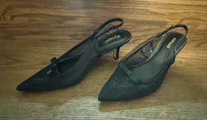 Express Black Pointed Toe mesh dot Slingback Heels with Bow Accent 8 thumbnail 1