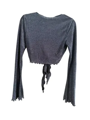Women's Urban Outfitters Silver Black Tie-Front Crop Top Size M thumbnail 3