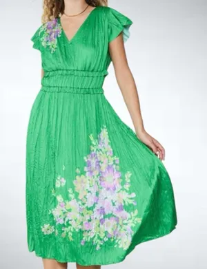 Anthropologie Current Air Floral Print Pleated Midi Dress in Green Size S thumbnail 1