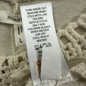 Maurices Oatmeal Macrame Neck Boho Short Sleeve Flowy Tunic Blouse Top Womens L thumbnail 6
