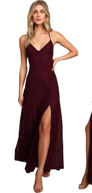 Lulus Destinee Burgundy Lace Sleeveless Maxi Dress size Medium NWT thumbnail 1