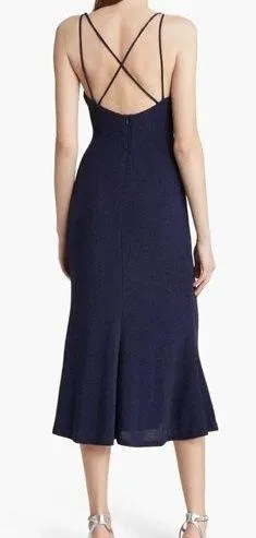 Misha Veronika Strappy Stretch Metallic Midi Dress Nightshade Blue Womens Size 4 thumbnail 2