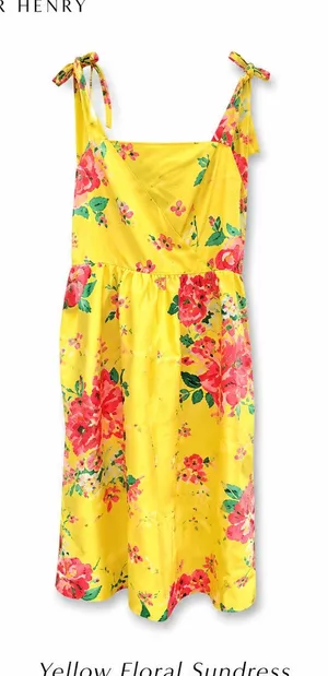 Chandler Henry Sundress Large Yellow Floral Tie Shoulder Midi Dress thumbnail 1