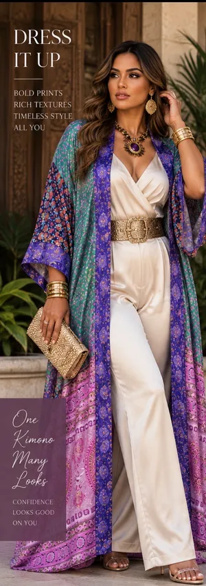Indian silk Sari Kimono Robe Purple thumbnail 3