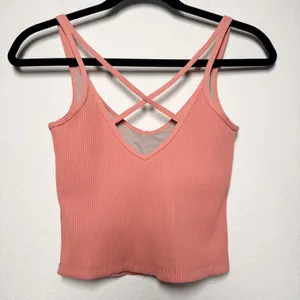 Vuori Ribbed Crop Tank Light Cinnamon Crisscross Back XS thumbnail 5
