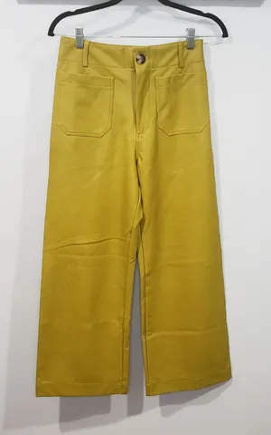 Anthropologie Maeve Colette Faux Leather Wide Leg Pants Mustard 27 thumbnail 1