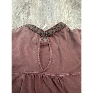 Free People Embroidered Long Sleeve Babydoll Top Plum Mauve Cotton Size Medium thumbnail 7