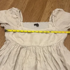 J. Crew Size 12 Beige Puff Sleeve Linen-Cupro Blend Mini A-Line Dress Pockets thumbnail 4