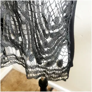 Daytrip Whimsygoth Top Y2K Open Knit Metallic Size Medium Black Silver thumbnail 7