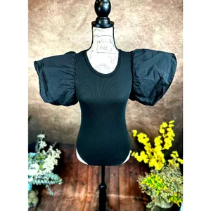 Zara Puff Sleeve Ribbed Bodysuit - Black - size S thumbnail 8