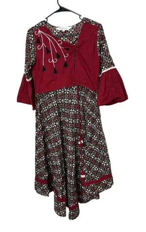 Celestia Designs‎ Maroon Cambric Cotton Floral Printed Kurta Dress Size L thumbnail 1