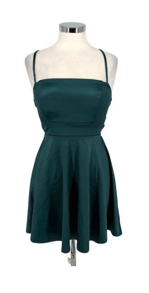 Privy Strappy Back Fit & Flare Mini Dress Size Medium Coquette Jewel Tone Green thumbnail 1