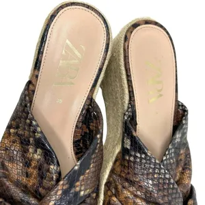 Zara Brown Snakeskin Jute Espadrille Platform Slide Sandals Size 39 /‎ US 8.5 thumbnail 7