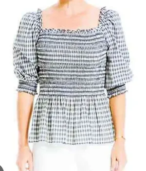 Max Studio NWT blue gingham smocked bust blouse M thumbnail 1