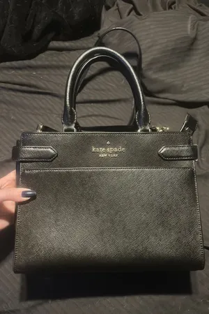 Kate Spade New York Staci Medium Satchel featuring a black saffiano leather exterior thumbnail 1