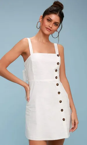 Lulus NWT  Louetta White Button-Down Mini Dress -L thumbnail 1