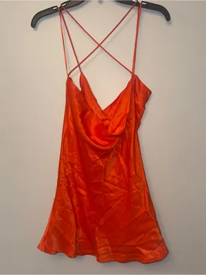 Zara Orange Mini Satin Slip Dress Sz XS thumbnail 4