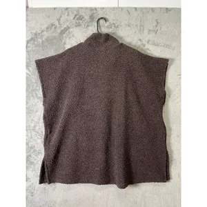 Bryn Walker Wool Sleeveless Pip Poncho‎ Brown Textured Zip Up Cozy Oversized XXS thumbnail 4
