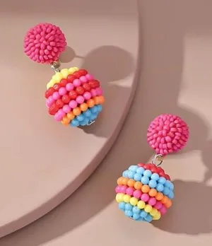 Colorful‎ Beaded Ball Drop Earrings Multicolor Rainbow Festival Boho Vacation thumbnail 1