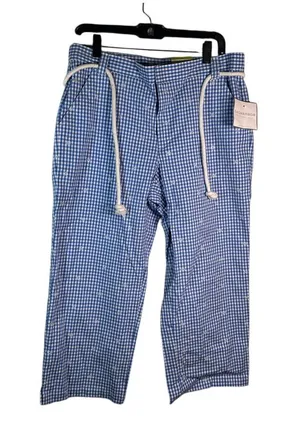 Sag Harbor Blue Gingham Check Casual Capri Pants Stretch Drawstring Comfort Sz14 thumbnail 1
