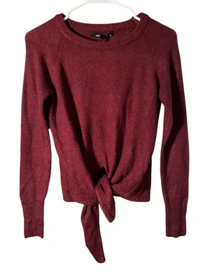 Olivaceous Women's Size Small Knit Top Long Sleeve Tie Front Burgundy Soft thumbnail 1