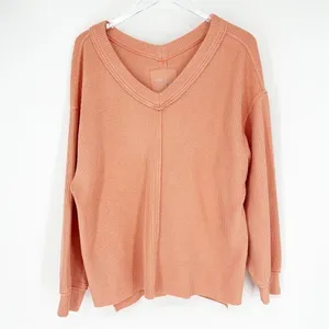 Aerie Cozy V-Neck Ribbed Sweater Women's Size S Orange‎ Loungewear thumbnail 2