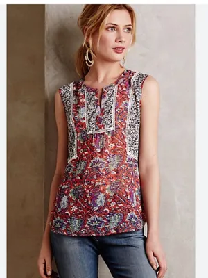Anthropologie Meadow Rue Floral Colorblock Sleeveless Top, EUC, Medium thumbnail 14
