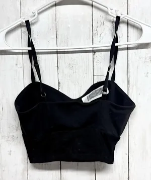 Free‎ People Top Women Size XS Black Adjustable Spaghetti Strap Crop Sheer Trim thumbnail 1